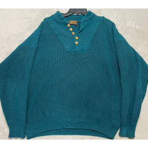 Eddie Bauer Outdoor Outfitter Men's Cotton Knit Henley Sweater Sz L Teal Vintage